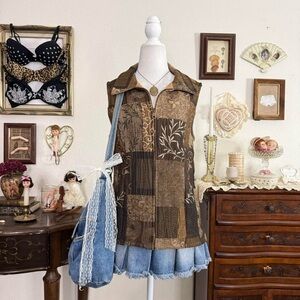 whimsigoth patchwork fairy grunge boho zip up vest